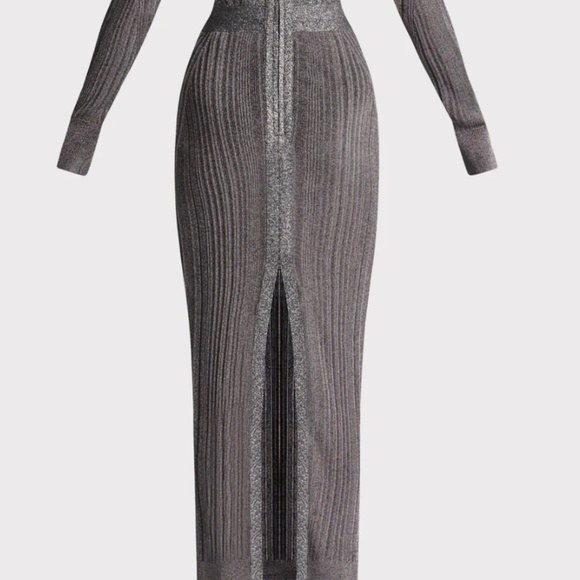 HERVE LEGER VARIEGATED RIB DRAPED METALLIC GOWN - Picture 4 of 7